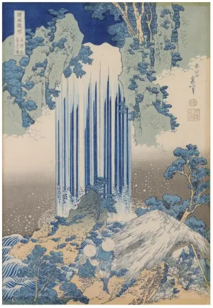 Xilogravura Hokusai - Cascade de Yōrō dans la province de Mino