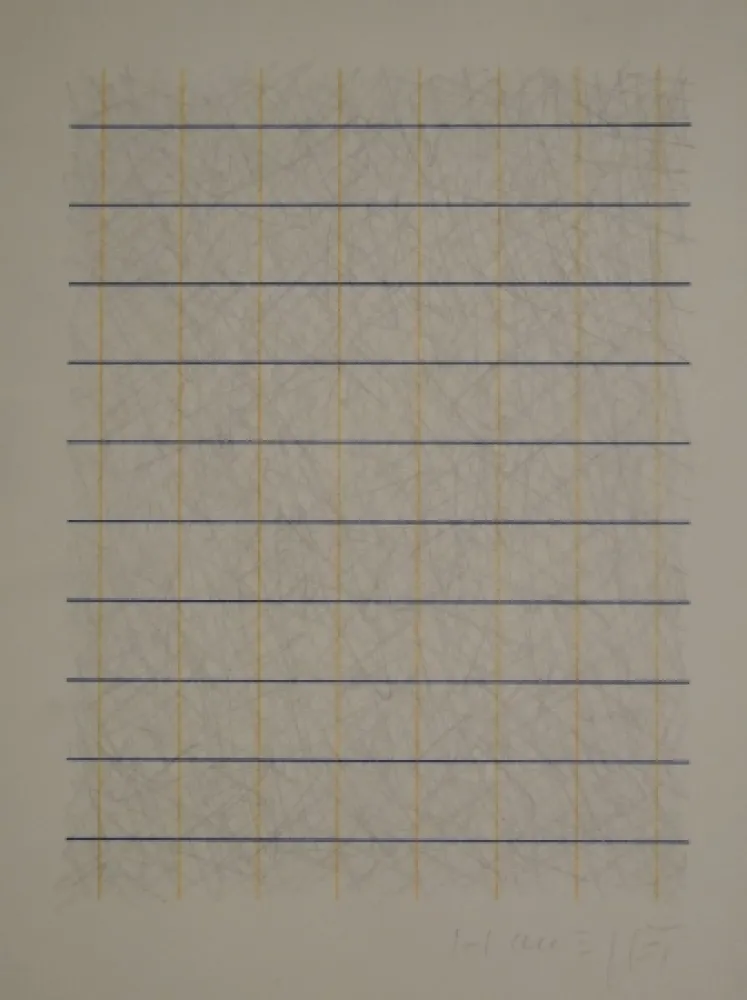 Sem Técnica Honegger - Zeichnung in Bleistift und Rapidograph in Blau und Orange.