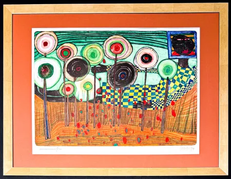 Litografia Hundertwasser - Black girl finding in the blue mountains of the kingdom of the toros