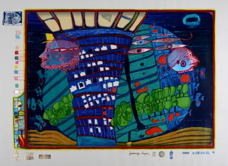 Serigrafia Hundertwasser - Exodus Into Space, Plate 4, 1970-72