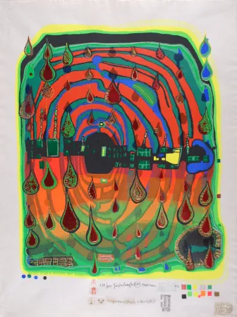 Serigrafia Hundertwasser - Sad not so sad is rainshine from Rainday on a rany day
