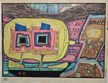 Múltiplo Hundertwasser - Two Trees on the Ship Regentag (Portfolio Midori No Namida)