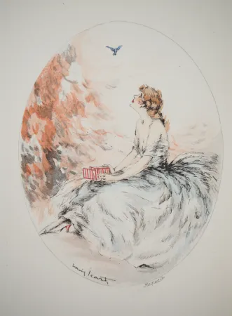 Gravura Icart - Jeune femme et l’oiseau libéré