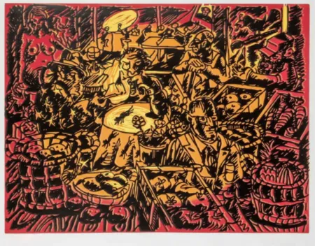 Linogravura Immendorff - Cafe de Flore I