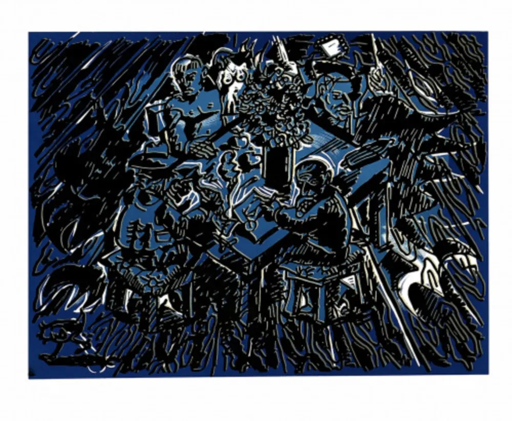 Linogravura Immendorff - Söhne der Sonne I
