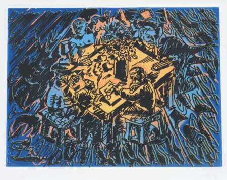 Linogravura Immendorff - Söhne der Sonne II