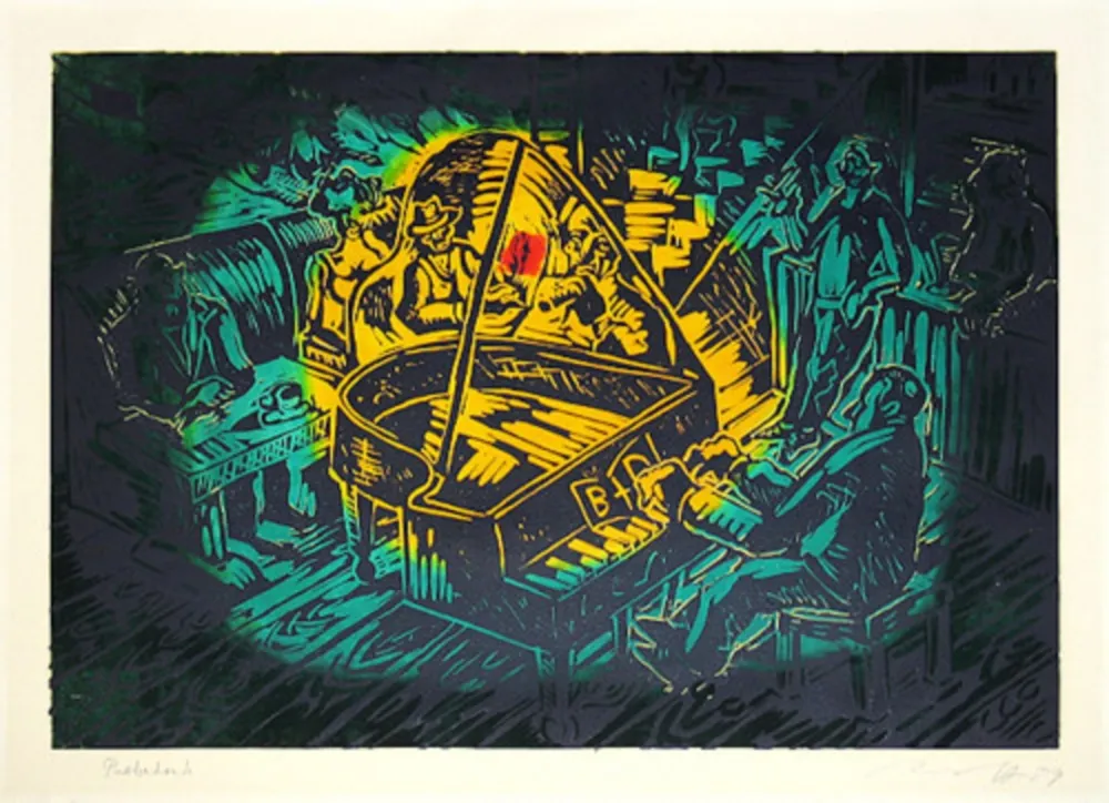Linogravura Immendorff - Ständchen für B und D