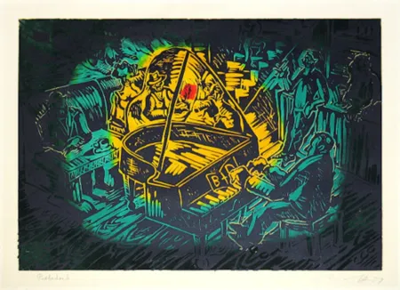 Linogravura Immendorff - Ständchen für B und D