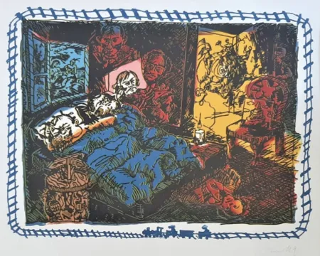 Linogravura Immendorff - Surrealistisches Tribunal