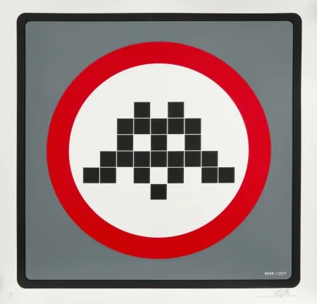 Serigrafia Invader - Warning (Grey)