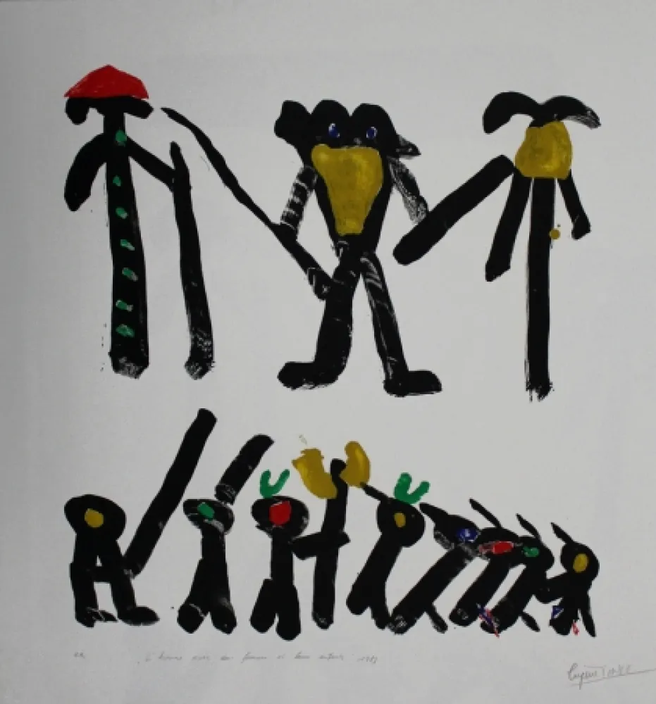 Litografia Ionesco - L'homme avec deux femmes et leurs enfants