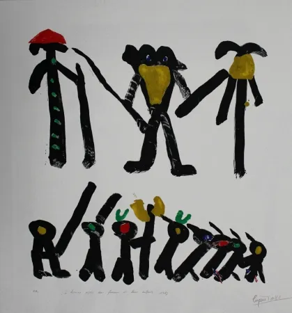 Litografia Ionesco - L'homme avec deux femmes et leurs enfants