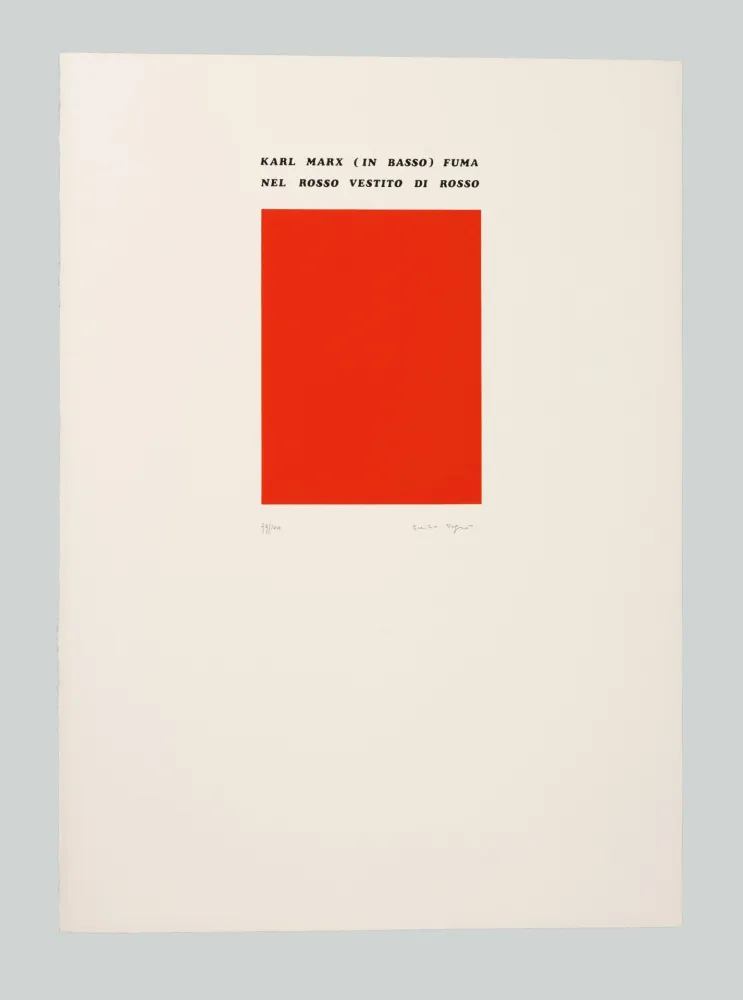 Serigrafia Isgro - Karl Marx (in basso) fuma nel rosso vestito di rosso