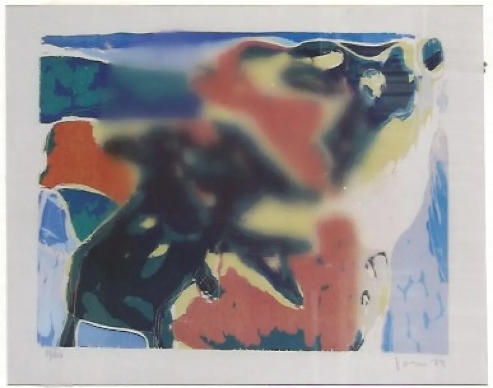 Xilogravura Jorn - Cobra, composición (portafolio Cobra II)