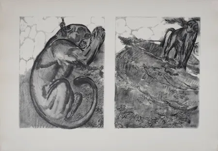 Litografia Jouve - Panthère et Singe