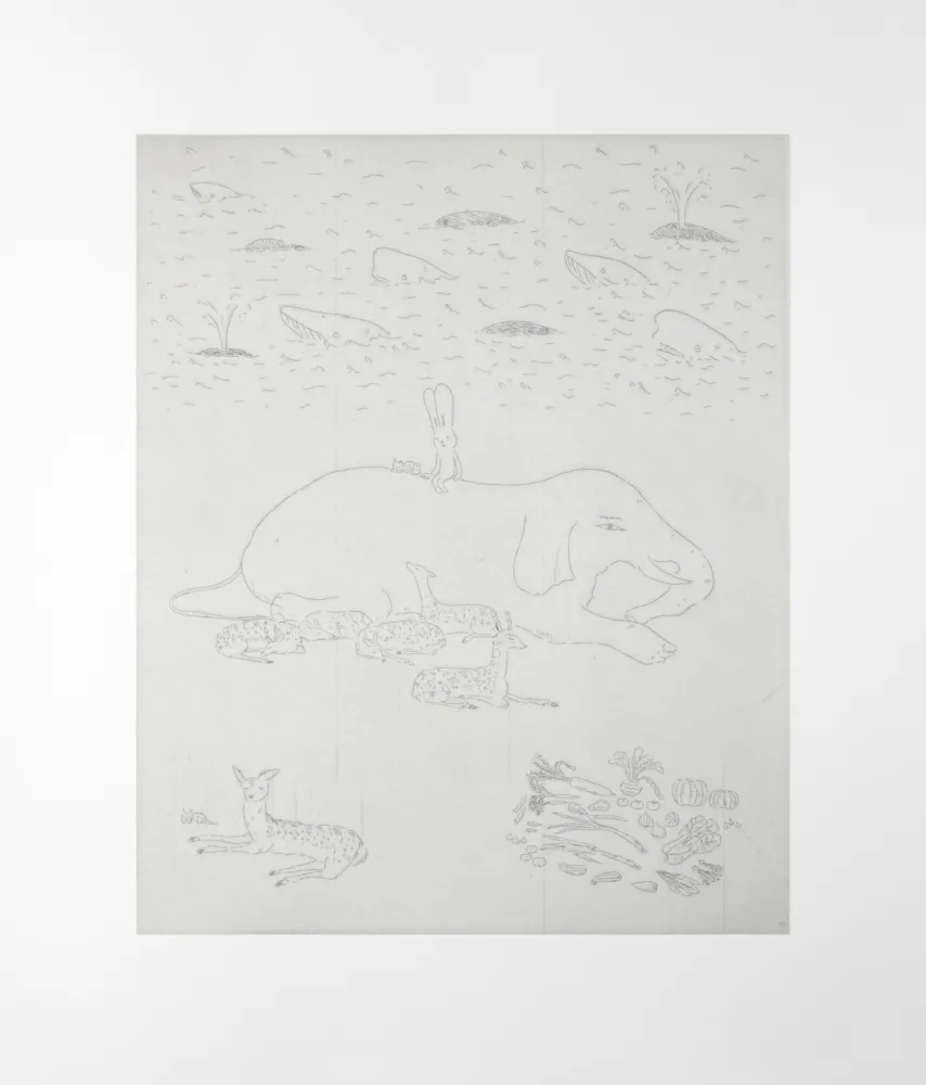 Gravura Kaga - Surrounded by animals