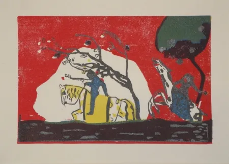 Xilogravura Kandinsky - Zwei Reiter vor Rot.