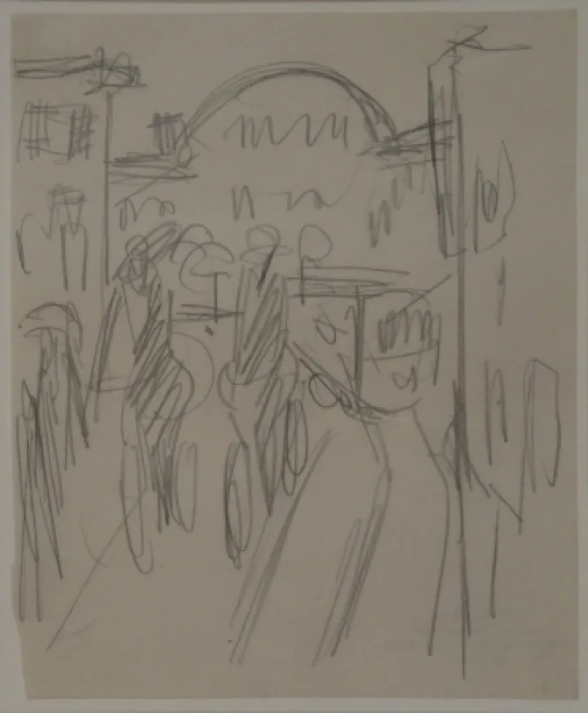 Sem Técnica Kirchner - (Bahnhof Friedrichstrasse mit Radfahrern, Passanten und Strassenbahn)