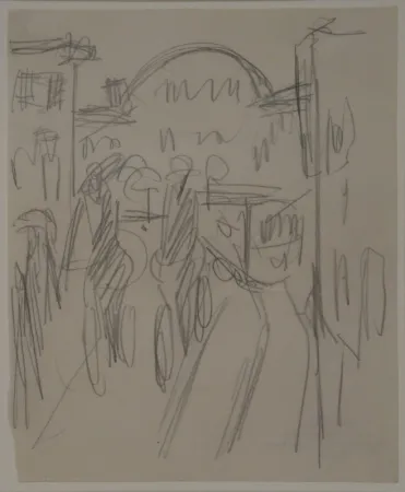 Sem Técnica Kirchner - (Bahnhof Friedrichstrasse mit Radfahrern, Passanten und Strassenbahn)