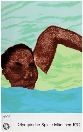 Litografia Kitaj - Swimmer, from the Munich Olympics Portfolio, 1972 - Hand-signed