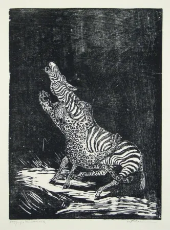 Xilogravura Klemm - Panther und Zebra 