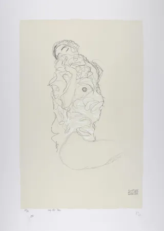 Litografia Klimt - La fille aux yeux fermés, 1917 | The girl with closed eyes, 1917  (Reclining Female Semi-Nude with Closed Eyes / Liegender weiblicher Halbakt mit geschlossenen Augen).