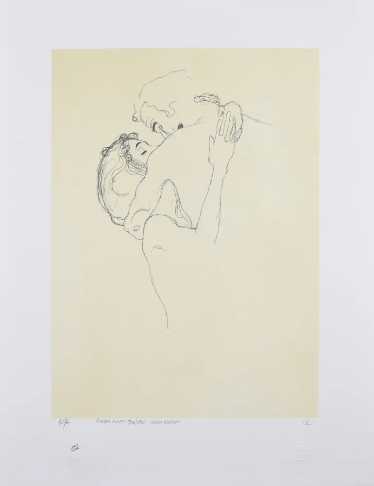 Litografia Klimt - LES AMOUREUX / LOVERS 1904-1905 / Upper bodies of an embracing couple