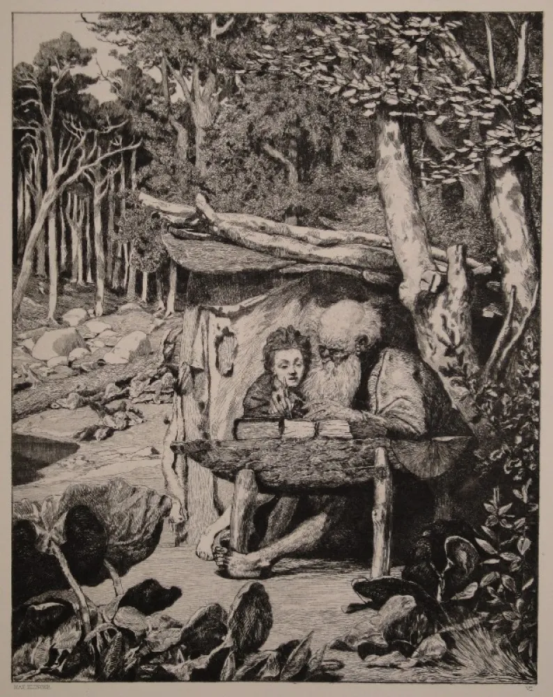 Gravura Klinger - Simplici Schreibstube / Simplicius’s Writing Lesson