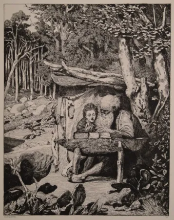 Gravura Klinger - Simplici Schreibstube / Simplicius’s Writing Lesson