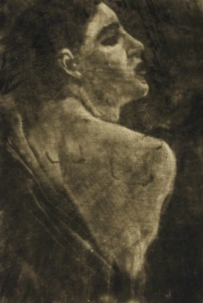 Gravura Klinger - Weibliche Halbfigur Schabkunstversuch.