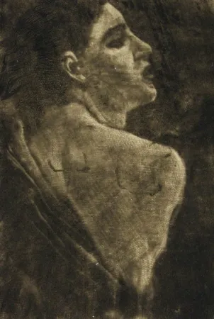 Gravura Klinger - Weibliche Halbfigur Schabkunstversuch.