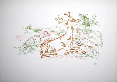 Litografia Kokoschka - Le cerf, le cygne sont des masques..., 1967 - Hand-signed with Oskar Kokoschka's initials