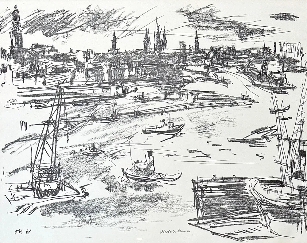 Litografia Kokoschka - Oskar Kokoschka (1886–1980) - Port of Hamburg - Lithograph on paper - 1961