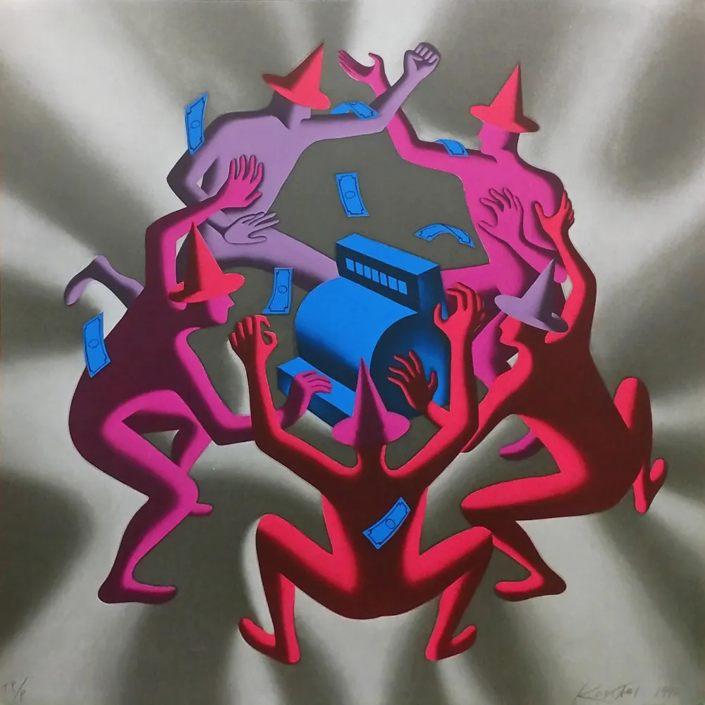 Serigrafia Kostabi - CASH DANCE (GREY)