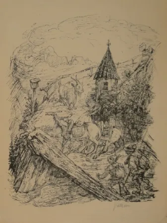 Litografia Kubin - Transport im Gebirge