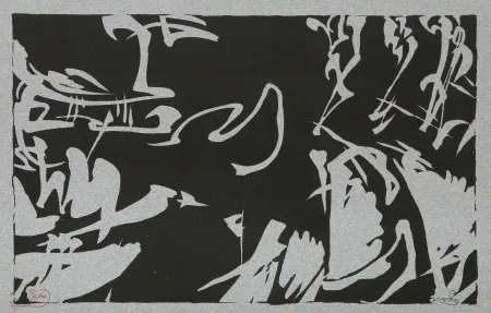 Xilogravura Kupka - Bílé rytmy na černém