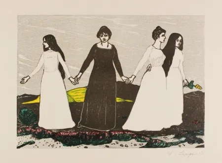 Xilogravura Laage - Sommers Abschied von der Heide