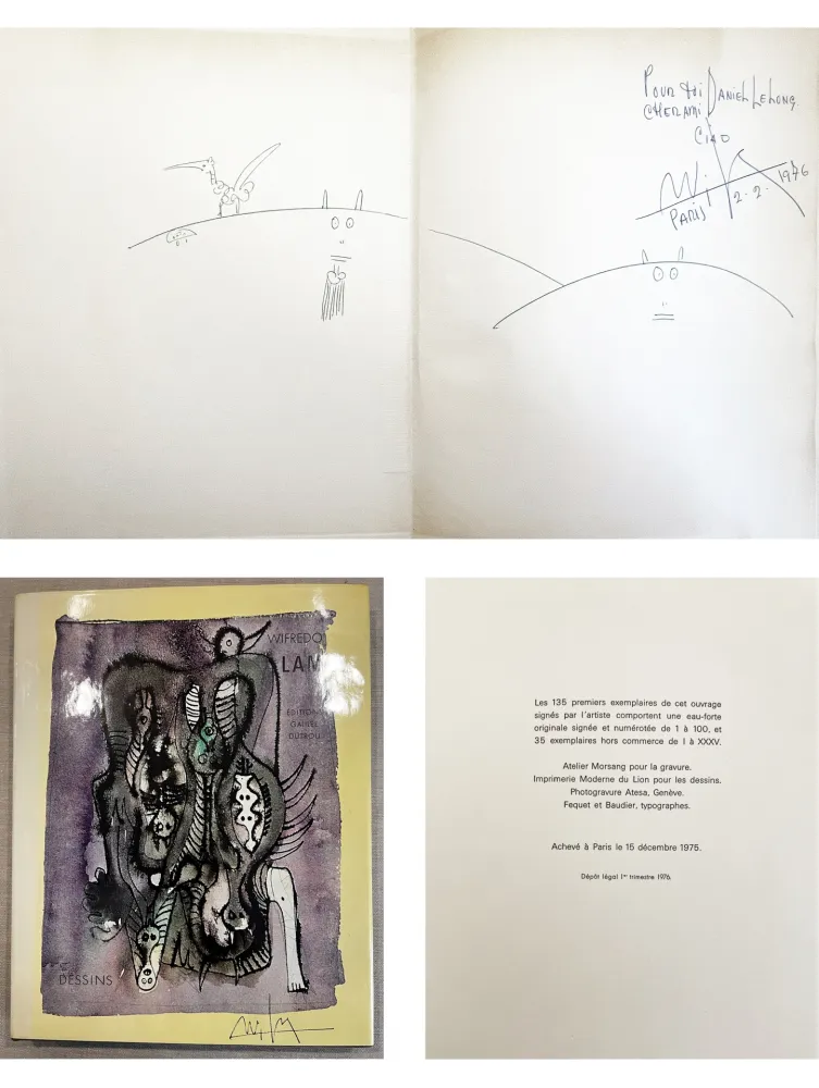 Livro Ilustrado Lam - (P. Soupault) DESSINS. Avec un dessin original dédicacé et signé (1975)