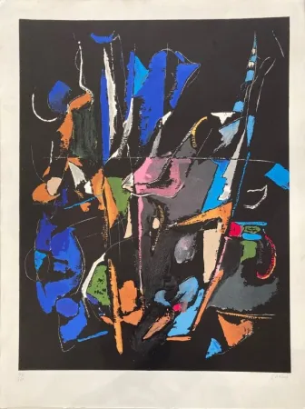 Litografia Lanskoy - Composition abstraite sur fond noir 