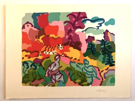 Litografia Lapicque - Chasse au tigre