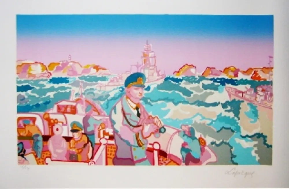 Litografia Lapicque - Manoeuvre en rade de Brest