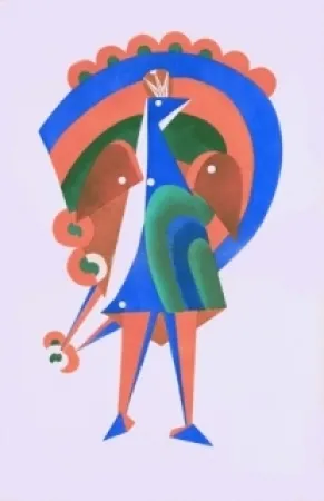 Litografia Larionov - Composition au paon