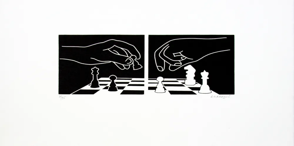 Linogravura Larregui - Jeu d' échecs