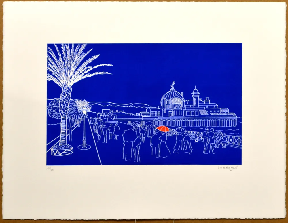 Linogravura Larregui - Nice - Palais de la jetée