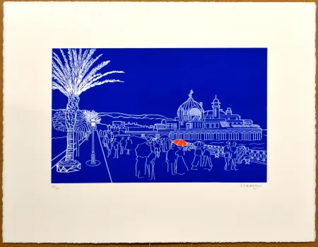 Linogravura Larregui - Nice - Palais de la jetée