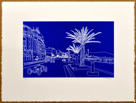 Linogravura Larregui - Nice - Promenade des Anglais