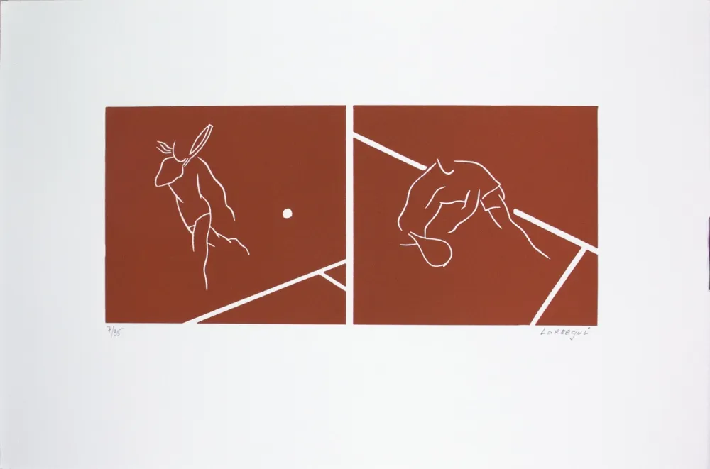 Linogravura Larregui - Tennis-terre battue