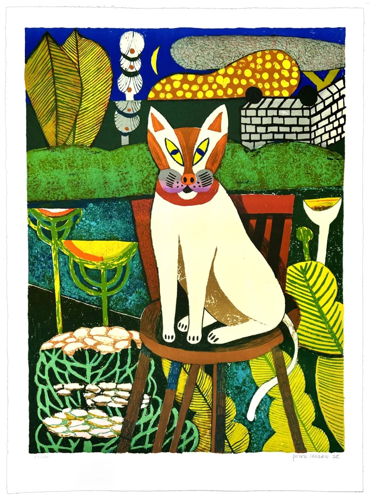Litografia Larsen - Le chat dans le jardin