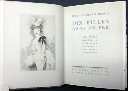 Livro Ilustrado Laurencin - DIX FILLES DANS UN PRÉ avec quatre gravures à l'eau-forte en hors-texte par Marie Laurencin (Ex. avec suite)