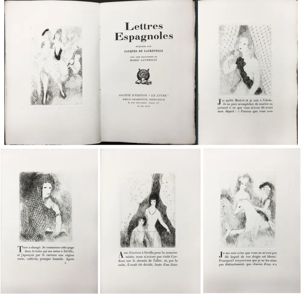 Livro Ilustrado Laurencin - J. de Lacretelle : LETTRES ESPAGNOLES. Avec 11 eaux-fortes de Marie Laurencin (1926)